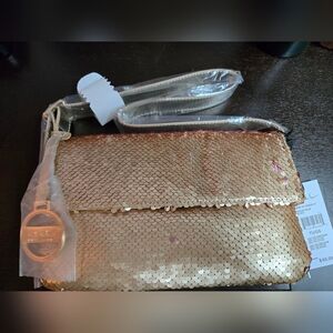 BOGO- NWT Nicole Miller Gold Sequin Shoulder Bag Small Party Cocktail Glamour